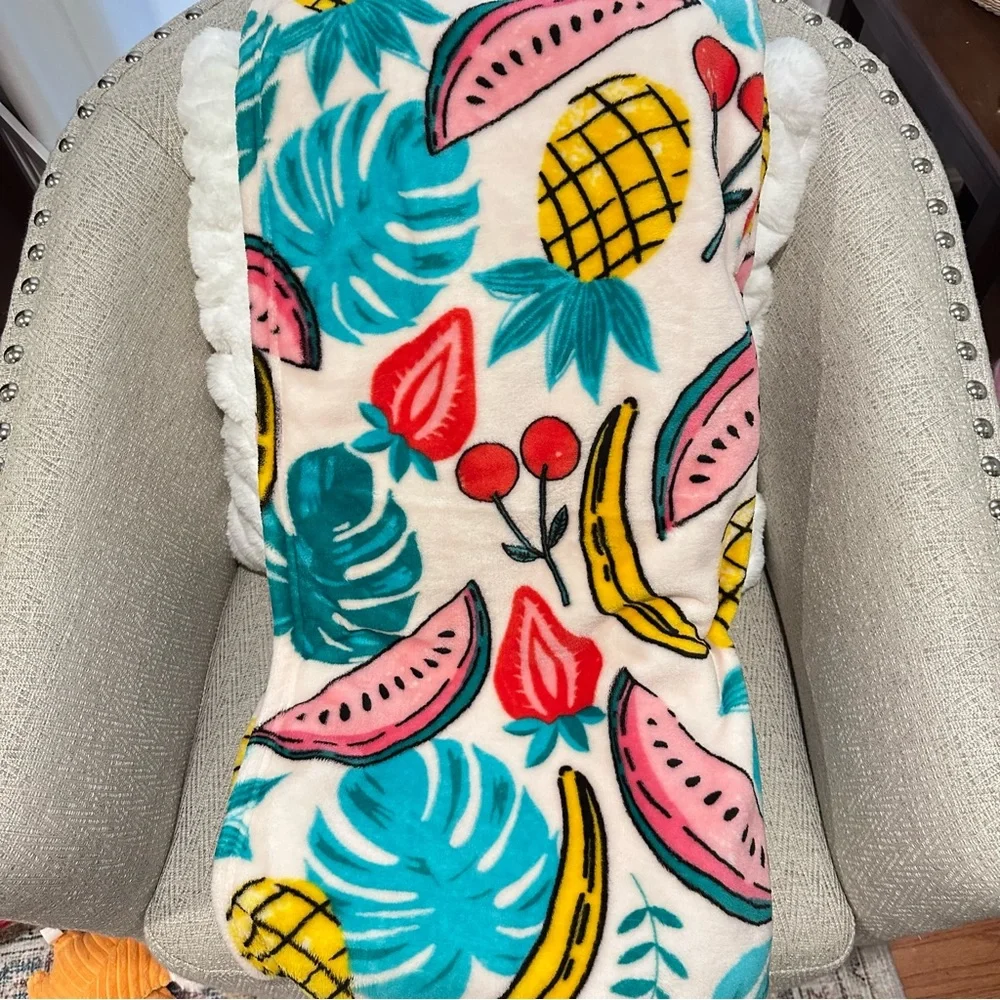 Betsey Johnson Bright Summer Fruits Cream Plush Throw Blanket